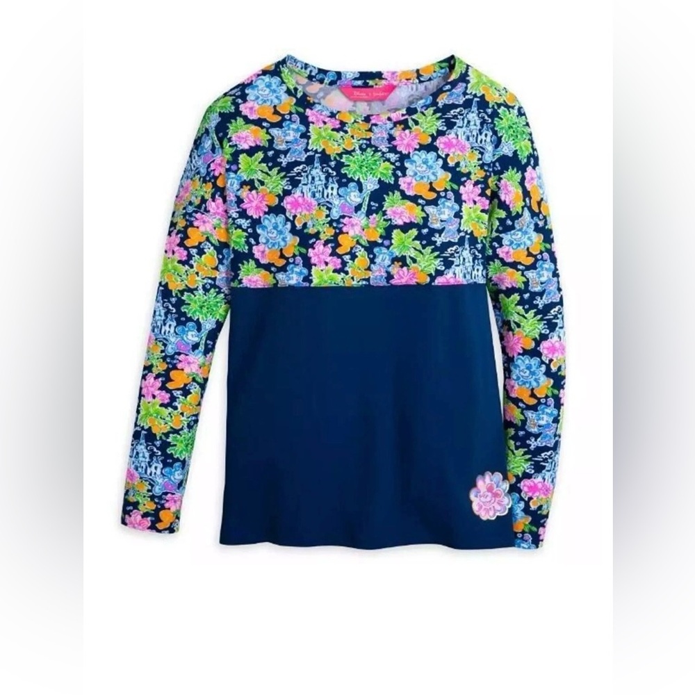 Lilly Loves Disney Finn Top Small Navy Mickey Castle Long Sleeve Lilly Pulitzer